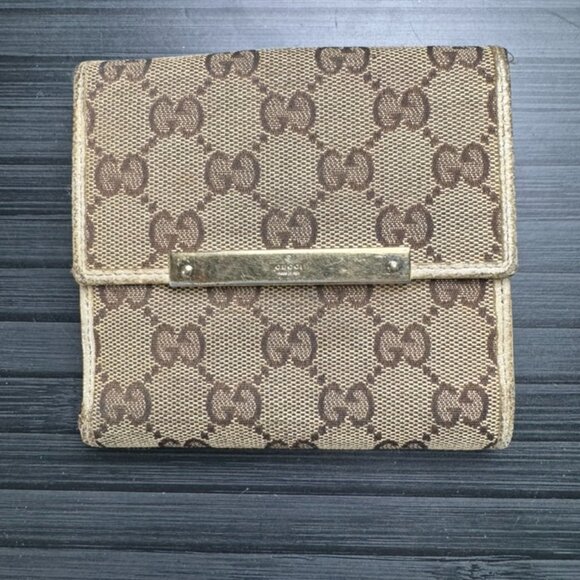 Gucci GG Canvas Tan Bifold + Coin Pouch - Picture 1 of 7